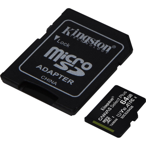 Kingston Canvas Select Plus 64 GB Class 10/UHS-I (U1) microSDXC - 1 Pack - 100 MB/s Read - Lifetime Warranty (Fleet Network)