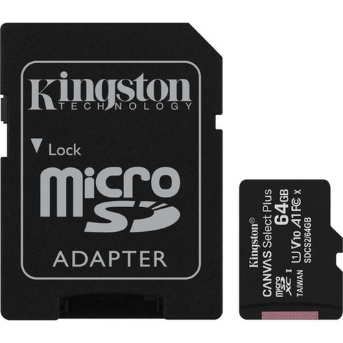 Kingston Canvas Select Plus 64 GB Class 10UHS-I U1 microSDXC - 1 Pack - 100 MBs Read - Lifetime Warranty SDCS264GB