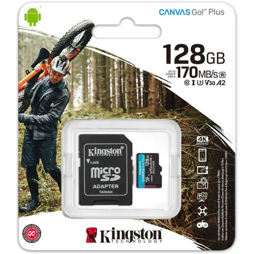 Kingston Canvas Go Plus 128 GB Class 10UHS-I U3 microSDXC - 170 MBs Read - 90 MBs Write - Lifetime Warranty SDCG3128GB