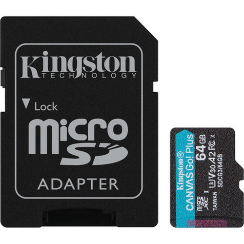 Kingston Canvas Go Plus 64 GB Class 10UHS-I U3 microSDXC - 170 MBs Read - 70 MBs Write - Lifetime Warranty SDCG364GB