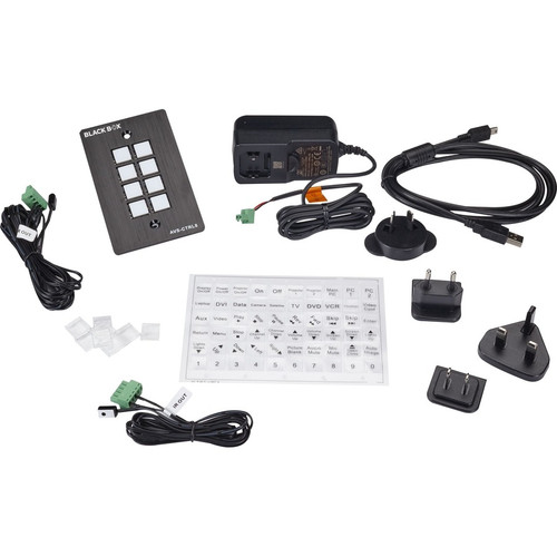 Black Box AVS-CTRL8 Wallplate Control Panel - RS-232 - 8-Button - Wired - Sleek Black Metal