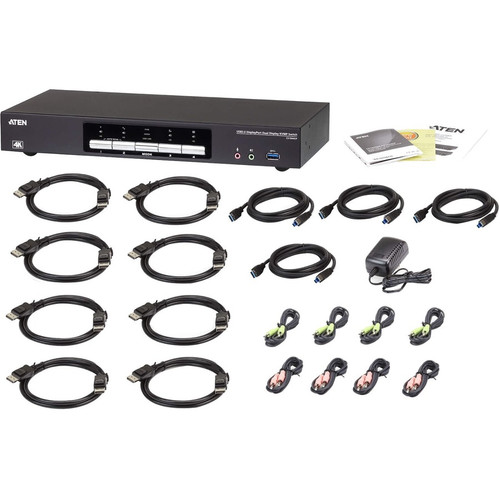 ATEN 4-Port USB 3.0 4K DisplayPort Dual Display KVMP Switch - 4 Computer(s) - 1 Local User(s) - 4096 x 2160 - 1 x Network (RJ-45) - 8 (Fleet Network)