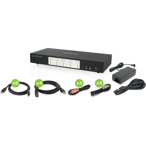 IOGEAR 4-Port 4K Dual View DisplayPort KVMP with USB 3.0 Hub and Audio (TAA) - 4 Computer(s) - 1 Local User(s) - 4096 x 2160 - 8 x USB (Fleet Network)