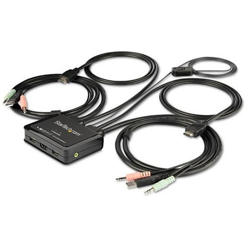 StarTech.com 2 Port HDMI KVM Switch - 4K 60Hz - Compact UHD HDMI USB KVM Switch with 4ft Cables & Audio - Bus Powered & Remote - 2 KVM (Fleet Network)