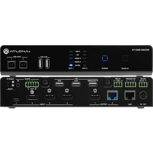 Atlona 5×2 Matrix Switcher with USB and Wireless Link - 4096 x 2160 - 4K - Twisted Pair - 5 x 2 - Display, Notebook - 1 x HDMI Out - 1 (Fleet Network)