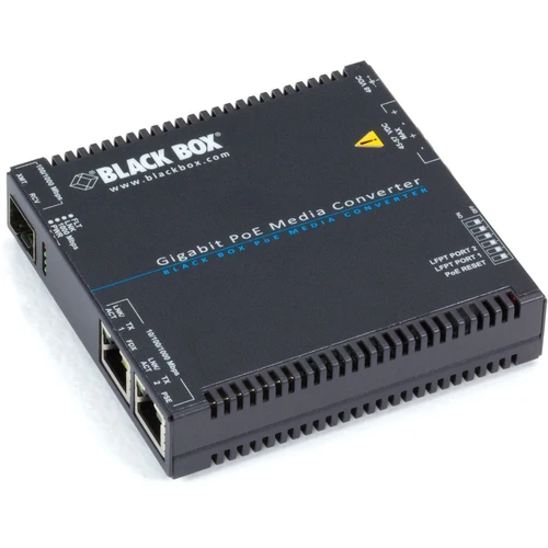 Black Box Gigabit PoE Media Converter, 10/100/1000BASE-T to SFP - Network (RJ-45) - 2x PoE (RJ-45) Ports - Gigabit Ethernet - - 1 x - (LGC5200A) LGC5200A Transceivers & Media Converters physical Black Box Fleet Network Canada