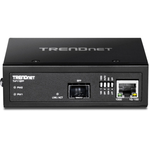 TRENDnet TI-F11SFP Hardened Industrial 100/1000Base-T to SFP Media Converter - DIN-Rail/Wall Mount - Multi/Single Mode - 80km