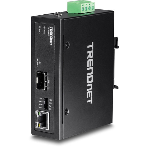 TRENDnet TI-F11SFP Hardened Industrial 100/1000Base-T to SFP Media Converter - DIN-Rail/Wall Mount - Multi/Single Mode - 80km