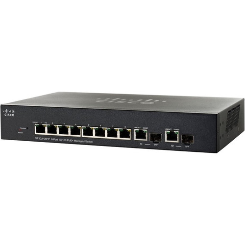 Cisco SF302-08 Layer 3 Switch - 10 Ports - Manageable - Gigabit Ethernet, Fast Ethernet - 10/100/1000Base-T, 10/100Base-TX, 1000Base-X (Fleet Network)