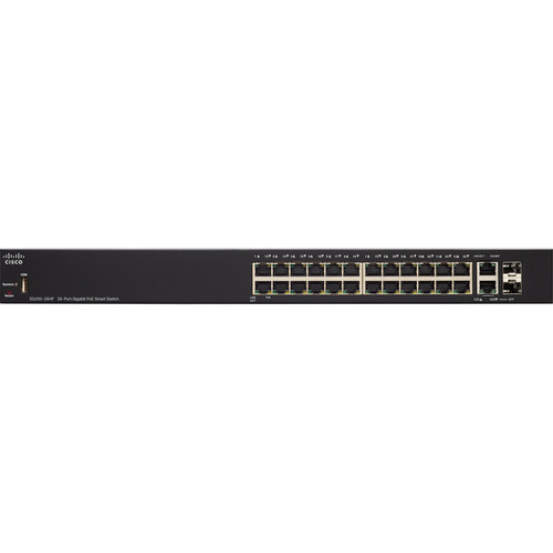 Cisco SG250-26HP-K9NA-RF 26-Port Gigabit PoE Smart Switch - 26 Ports - 2 SFP - Layer 2 Managed - Rack-Mountable - Refurbished