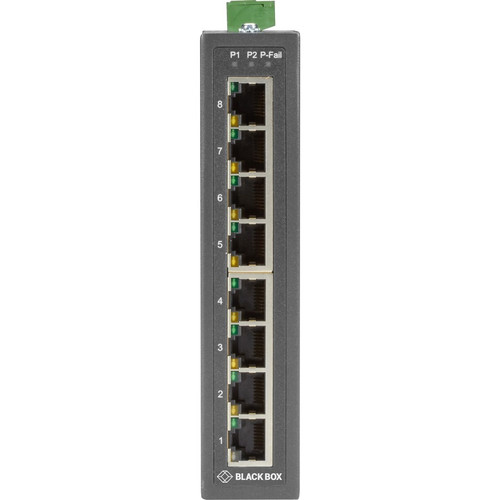 Black Box Industrial Unmanaged 10 100 Mbps Ethernet Switch Extreme Temperature Rated 8 Ports 2 Layer Supported Twisted Pair LBH3080A