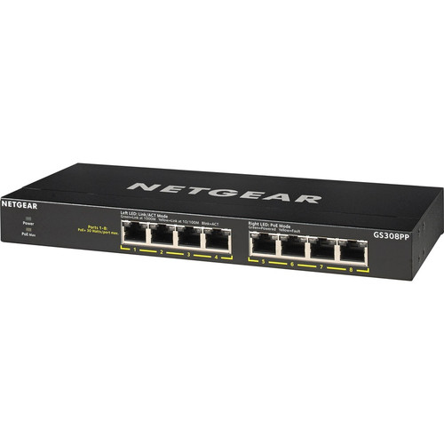 Netgear GS308PP Ethernet Switch - 8 Ports - 2 Layer Supported - Twisted Pair - Desktop, Wall Mountable, Rack-mountable - 3 Limited (Fleet Network)