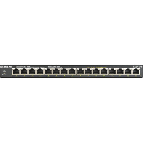 Netgear GS316PP-100NAS GS316PP 16-Port Gigabit Ethernet Switch - PoE++ 183W Budget - Desktop/Wall Mount - Unmanaged Layer 2