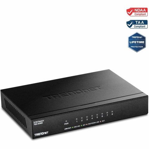 TRENDnet 8-Port Unmanaged 2.5G Switch, 8 x 2.5GBASE-T Ports, 40Gbps Switching Capacity, Backwards Compatible with 10-100-1000Mbps Wall (Fleet Network)