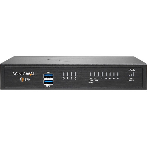 SonicWall TZ370 Network Security/Firewall Appliance - 8 Port - 10/100/1000Base-T - Gigabit Ethernet - DES, 3DES, MD5, SHA-1, AES AES - (Fleet Network)