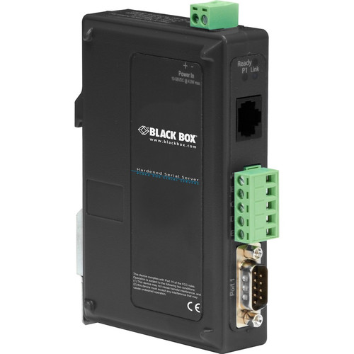 Black Box 1-Port Hardened Serial Server - Twisted Pair - 1 x Network (RJ-45) - 1 x Serial Port - 10/100Base-TX - Fast Ethernet - - TAA (Fleet Network)