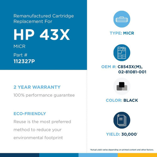 Compatible Clover Technologies 112327P Remanufactured MICR Laser Toner Cartridge - Black - 30000 Pages - HP 43X/Troy 02-81081-001