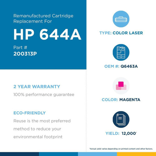 Compatible Clover Technologies 200313P Remanufactured Magenta Laser Toner Cartridge for HP 644A (Q6463A) - 12000 Pages Each