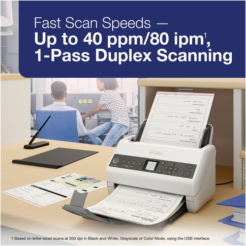 Epson B11B259201 DS-730N Network Color Document Scanner - Sheetfed - 600 dpi Optical - 40 ppm Mono/Color - Duplex - ADF 100 Sheets