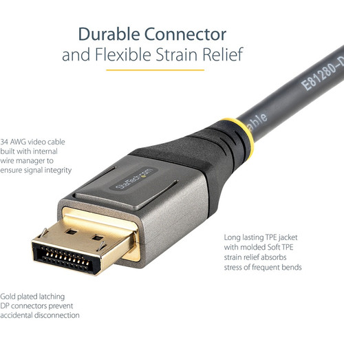 StarTech. com DP14VMM2M VESA Certified DisplayPort 1. 4 Cable - 6. 6ft (2m) 8K 60Hz HDR10 4K 120Hz 32. 4Gbps Male to Male
