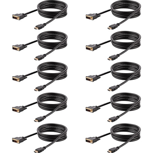 StarTech.com 6ft (1.8m) HDMI to DVI Cable, DVI-D to HDMI Display Cable (1920x1200p), 10 Pack, Black, HDMI to DVI-D Adapter Cord M/M - (Fleet Network)
