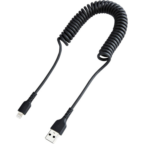 StarTech. com RUSB2ALT1MBC Coiled USB to Lightning Cable - 1m - 3ft - MFi Certified - Black - Aramid Fiber Reinforced - 480 Mbps