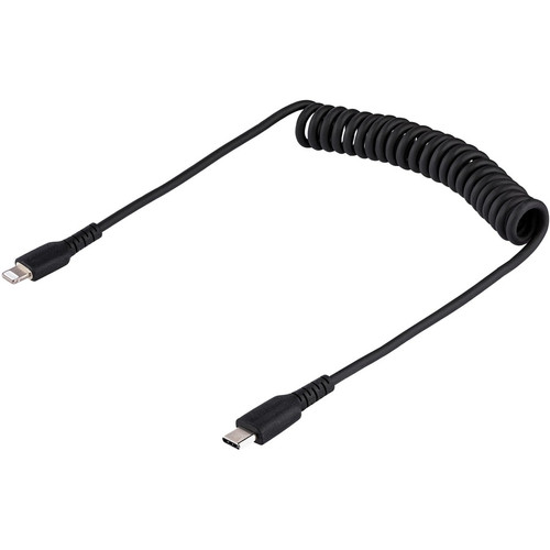 StarTech.com 50cm / 20in USB C to Lightning Cable, MFi Certified, Coiled iPhone Charger Cable, Black, TPE Jacket Aramid Fiber - 20in - (RUSB2CLT50CMBC)
