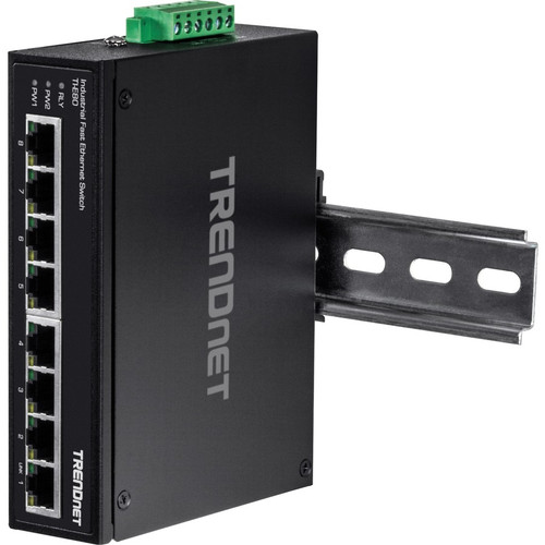 TRENDnet TI-E80 8-Port Industrial Unmanaged Fast Ethernet DIN-Rail Switch - 1.6Gbps Switching Capacity - Layer 2
