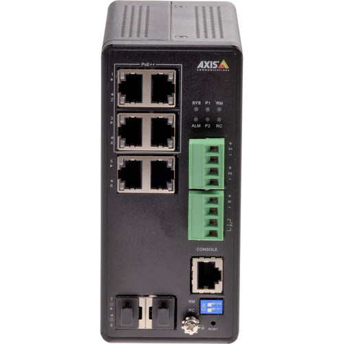 AXIS T8504-R Industrial PoE Switch - 2 x 10/100/1000Base-T, 2 x SFP Input Port(s) - 4 x 10/100/1000Base-T Output Port(s) - 240 W - (01633-001) 01633-001 Power Injectors physical AXIS Fleet Network Canada