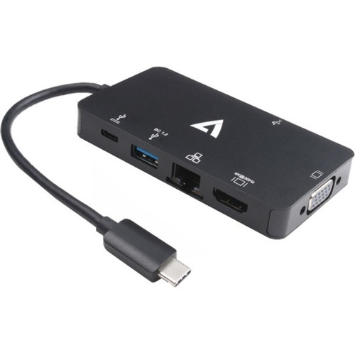 V7 V7UC-U3CRJ45HDVG-BLK Docking Station - USB-C with 100W Power Delivery - 2x USB 3. 0 - HDMI - VGA - RJ45 Ethernet - Black