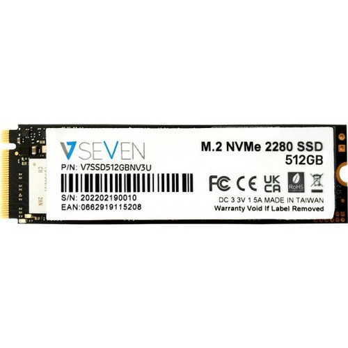 V7 V7SSD512GBNV3U 512 GB Solid State Drive - M.2 Internal - PCI Express NVMe (PCI Express NVMe 3.0 x4) - TAA Compliant - 1929 MB/s - 3 (Fleet Network)