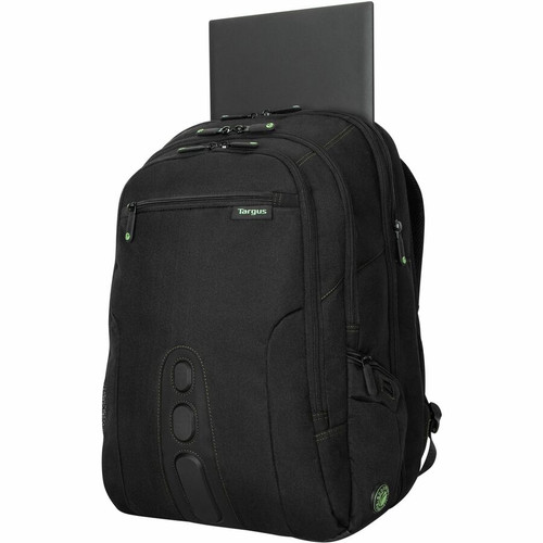 Targus TBB019US Spruce EcoSmart Backpack for 17" Notebook - Black/Green - 27L - Bump/Drop/Water Resistant - Checkpoint-Friendly