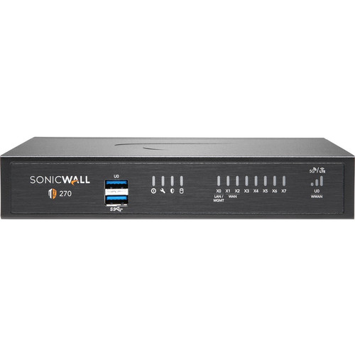 SonicWall TZ270 High Availability Firewall - 8 Port - 10/100/1000Base-T - Gigabit Ethernet - DES, 3DES, MD5, SHA-1, AES (128-bit), AES (Fleet Network)