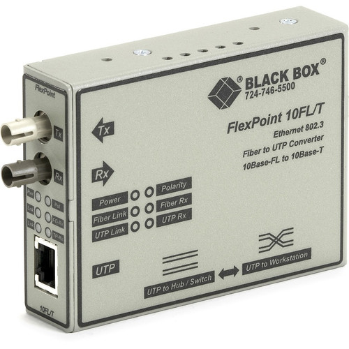 Black Box FlexPoint LMC212A-13MM-R3 Transceiver/Media Converter - 1 x Network (RJ-45) - 2 x ST Ports - DuplexST Port - Multi-mode - - (Fleet Network)