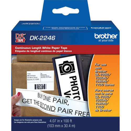 Brother Multipurpose Label - 4 116 x 100 ft Length - White - Paper - 1  Roll DK2246