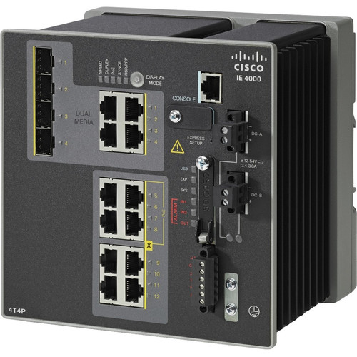 Cisco IE-4000-4T4P4G-E Layer 3 Switch - 12 Ports - Manageable - Fast Ethernet, Gigabit Ethernet - 10/100Base-T, 100Base-X, 1000Base-X (Fleet Network)