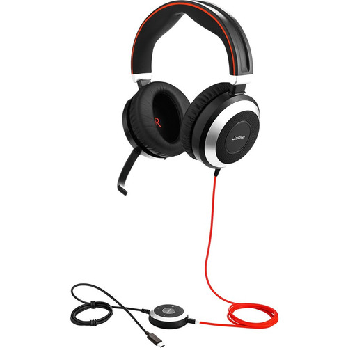 Jabra EVOLVE 80 UC Headset - Stereo - Mini-phone (3.5mm), USB Type C - Wired - Over-the-head - Binaural - Circumaural - Noise - Black (Fleet Network)