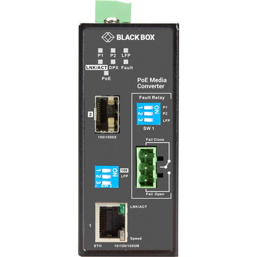 Black Box Gb ETH IND PoE MED CONV 101001000Mbps COP 1001000Mbps FBR SFP - Network RJ-45 - 1x PoE RJ-45 Ports - Gigabit Ethernet LGC5500A