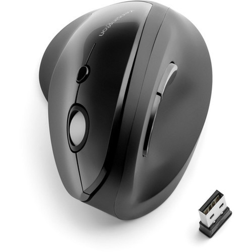 Kensington Pro Fit Ergo Vertical Wireless Mouse - Wireless - Radio Frequency - Black - 1 Pack - USB - 1600 dpi - Scroll Wheel - 6 K75501WW