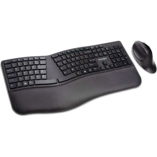 Kensington Pro Fit Ergo Wireless Keyboard and Mouse-Black - USB Wireless BluetoothRF 40 240 GHz Keyboard - Black - USB Wireless - 5 K75406US