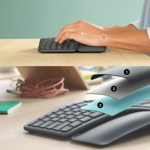 Logitech ERGO K860 Split Ergonomic Keyboard - Wireless Connectivity - BluetoothRF - 3281 ft 10000 mm - 240 GHz - USB Interface - 920-009166