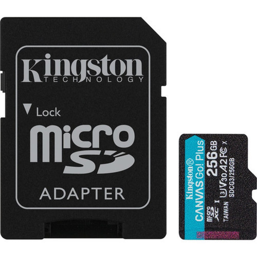 Kingston Canvas Go Plus SDCG3 256 GB Class 10UHS-I U3 microSDXC - 170 MBs Read - 90 MBs Write - Lifetime Warranty SDCG3256GB