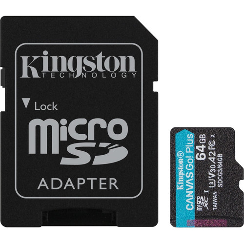 Kingston Canvas Go! Plus 64 GB Class 10/UHS-I (U3) V30 microSDXC - 170 MB/s Read - 70 MB/s Write - Lifetime Warranty (Fleet Network)