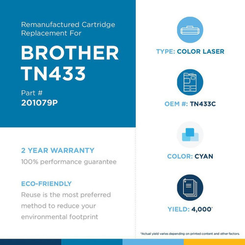 Clover Technologies Remanufactured High Yield Laser Toner Cartridge - Alternative for Brother TN433C - Cyan Pack - 4000 Pages 201079P