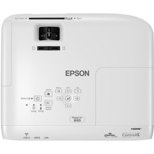 Epson PowerLite W49 LCD Projector - 1610 - 1280 x 800 - Front Rear Ceiling - 8000 Hour Normal Mode - 17000 Hour Economy Mode - WXGA V11H983020