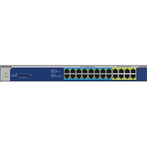 Netgear GS524UP Ethernet Switch - 24 Ports - 2 Layer Supported - 57880 W Power Consumption - 480 W PoE Budget - Twisted Pair - PoE - GS524UP-100NAS
