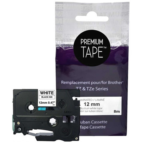 Premium Tape Label Tape - Alternative for Brother TZe-231 - 1/2" x 26' (12 mm X 8 m) - Black on White - 1 Pack (Fleet Network)