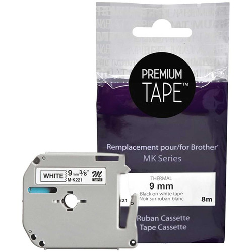Premium Tape Label Tape - Alternative for Brother MK-221 - 3/8" x 26' (9 mm x 8 m) - Black on White - 1 Pack (Fleet Network)