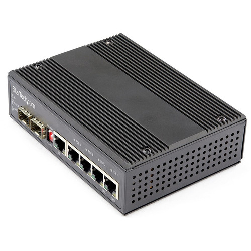 StarTech.com Industrial 6 Port Gigabit Ethernet Switch w/4 PoE RJ45 +2 SFP Slots 30W 802.3at PoE+ 12-48VDC 10/100/1000 Mbps -40C to - (Fleet Network)