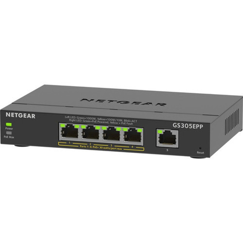 Netgear GS305EPP Ethernet Switch - 5 Ports - Manageable - 2 Layer Supported - 120 W PoE Budget - Twisted Pair - PoE Ports - Desktop - GS305EPP-100NAS